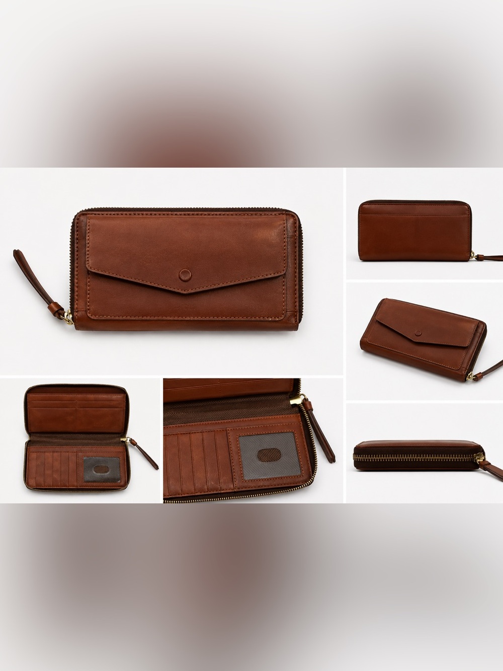 Genuine Lodis Brown Leather Zip-Around Wallet with Front Pocket